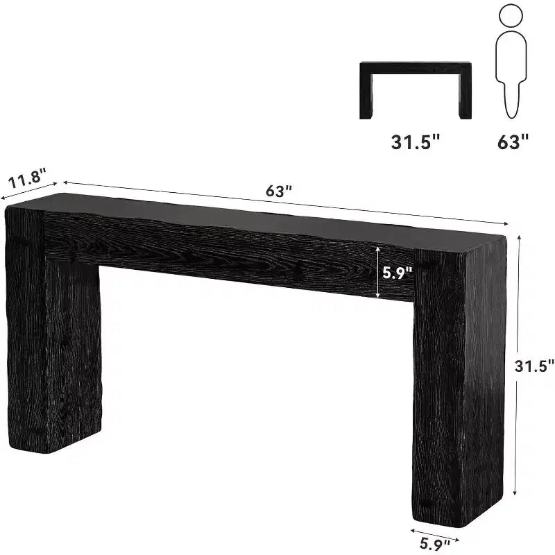 Console Lantine en bois massif, table de canapé de ferme de 63 pouces pour entrée, salon, foyer, assemblage facile (Noir)