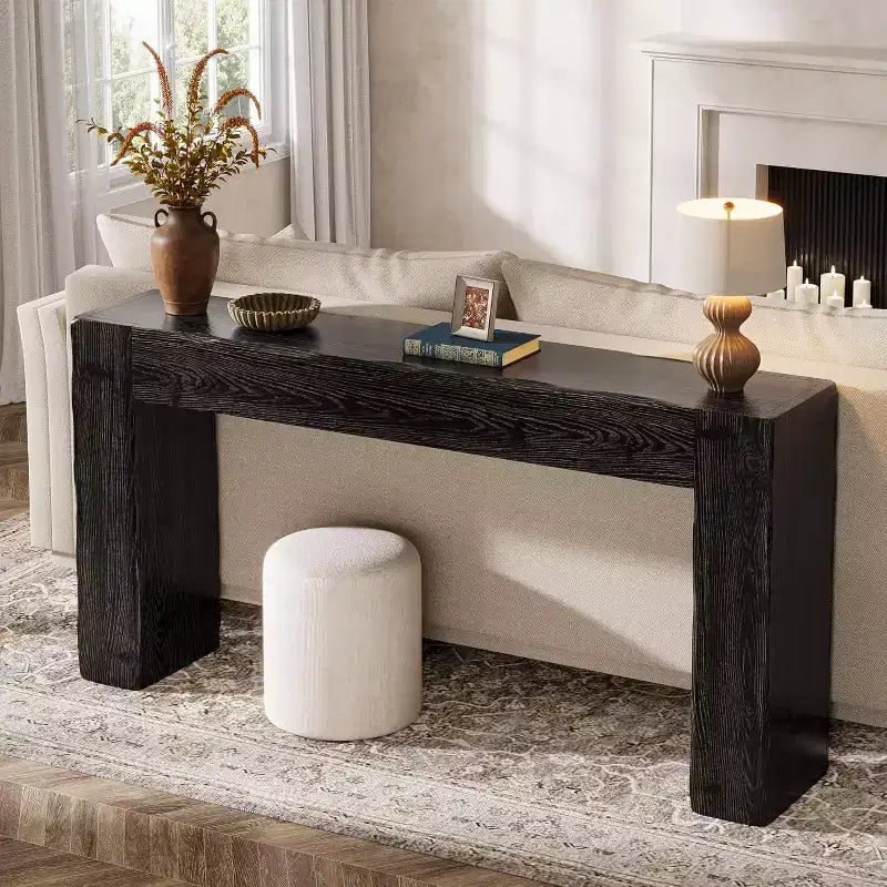 Console Lantine en bois massif, table de canapé de ferme de 63 pouces pour entrée, salon, foyer, assemblage facile (Noir)