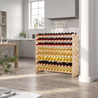 VEVOR Casier à vin empilable modulaire 96 bouteilles, support à bouteilles de vin à 8 niveaux, étagère de rangement pour bouteilles de vin sur pied en bois massif, couleur bois naturel
