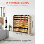 VEVOR Casier à vin empilable modulaire 96 bouteilles, support à bouteilles de vin à 8 niveaux, étagère de rangement pour bouteilles de vin sur pied en bois massif, couleur bois naturel