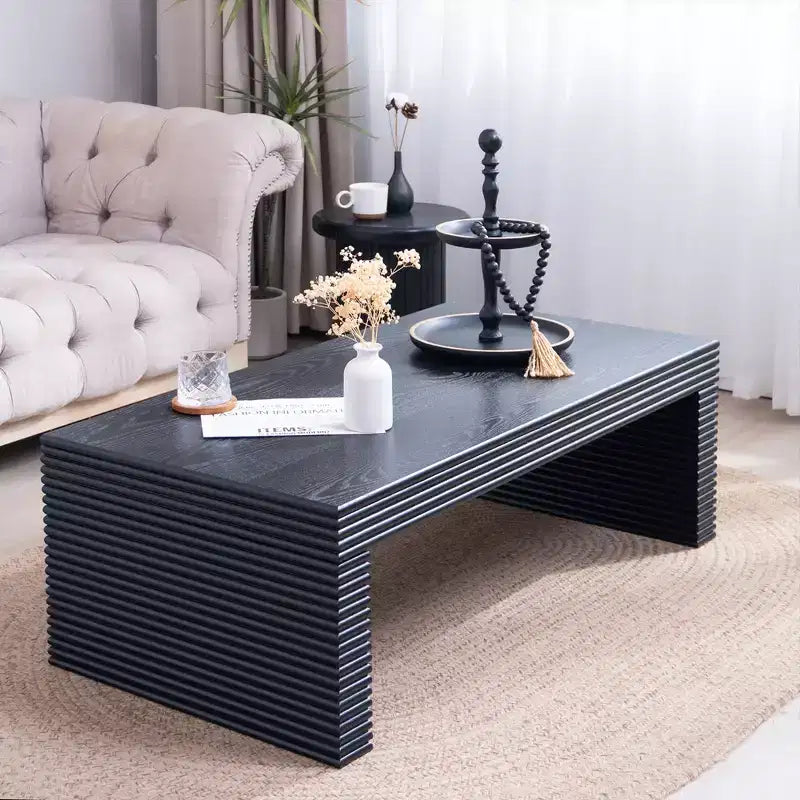 GDFStudio Lennox Modern Wood Ribbed Rectangular Coffee Table