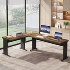 Lantine 83-Inch Large L Shaped Desk, Reversible Executive Office Desk, Modern Corner Computer Table Business Workstation for Home Office (Brown)