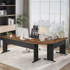 Grand bureau en L Lantine de 83 pouces, bureau de direction réversible, poste de travail informatique d'angle moderne pour bureau à domicile (marron)