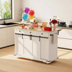 Grand îlot de cuisine roulant, Desserte de cuisine mobile sur roulettes avec abattant, Rangement pour poubelle, Étagère à épices, Table îlot de cuisine pour salle à manger