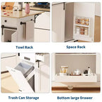 Grand îlot de cuisine roulant, Desserte de cuisine mobile sur roulettes avec abattant, Rangement pour poubelle, Étagère à épices, Table îlot de cuisine pour salle à manger