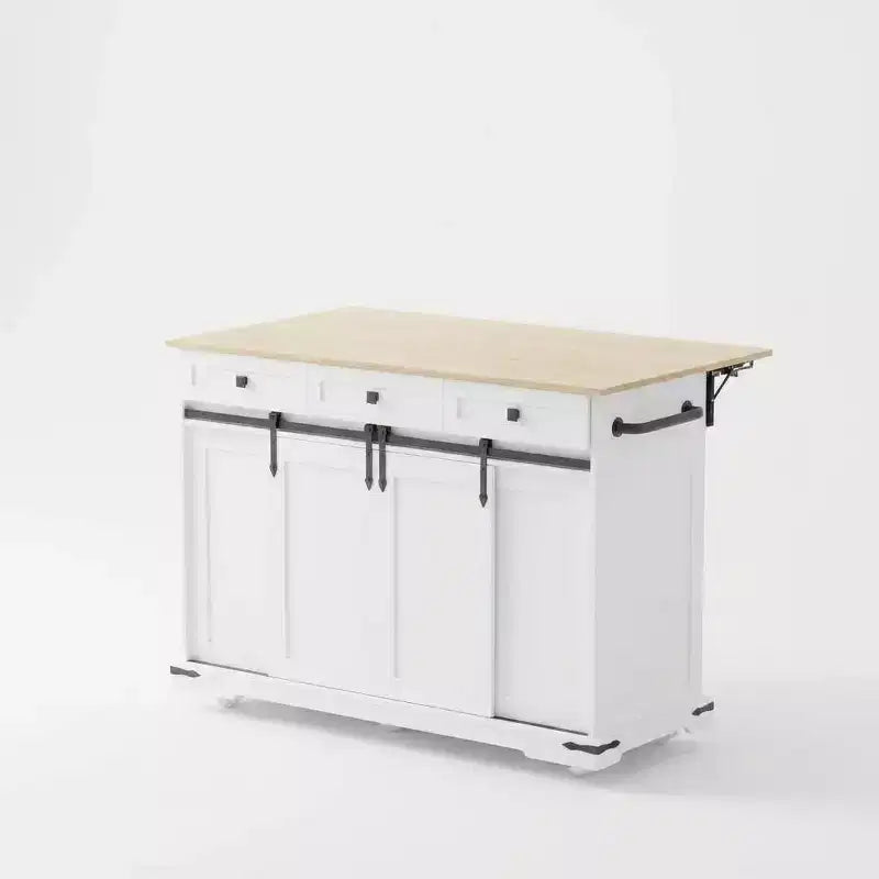 Grand îlot de cuisine roulant, Desserte de cuisine mobile sur roulettes avec abattant, Rangement pour poubelle, Étagère à épices, Table îlot de cuisine pour salle à manger