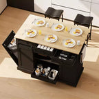 Grand îlot de cuisine roulant, Desserte de cuisine mobile sur roulettes avec abattant, Rangement pour poubelle, Étagère à épices, Table îlot de cuisine pour salle à manger