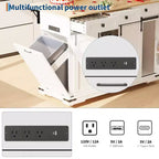 Grand îlot de cuisine roulant, Desserte de cuisine mobile sur roulettes avec abattant, Rangement pour poubelle, Étagère à épices, Table îlot de cuisine pour salle à manger