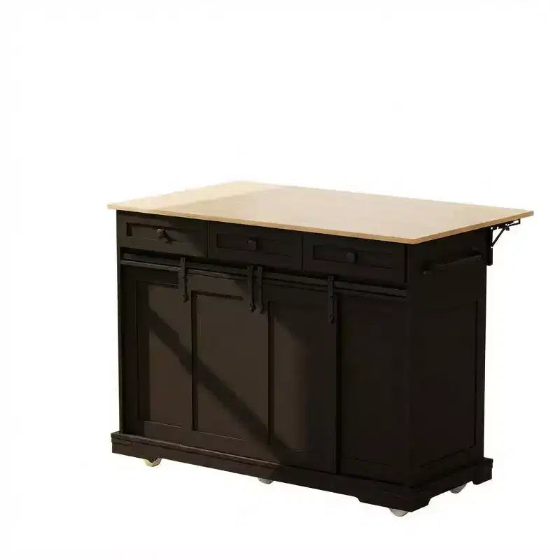 Grand îlot de cuisine roulant, Desserte de cuisine mobile sur roulettes avec abattant, Rangement pour poubelle, Étagère à épices, Table îlot de cuisine pour salle à manger