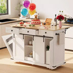Grand îlot de cuisine roulant, Desserte de cuisine mobile sur roulettes avec abattant, Rangement pour poubelle, Étagère à épices, Table îlot de cuisine pour salle à manger