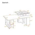 Table basse moderne FurnitureR à 2 niveaux avec surface de travail surélevée, table de salon blanche et finition chêne avec rangement ouvert