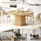 Table à manger ovale extensible MooxvMoo 47.24-62.99, base moletée distinctive avec rail coulissant en métal lisse pour cuisine, salon, marron clair