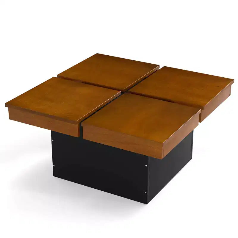 Table basse carrée Costway avec plateau fendu en placage de bois massif et base encastrée pour appartement