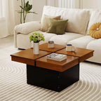 Table basse carrée Costway avec plateau fendu en placage de bois massif et base encastrée pour appartement
