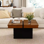 Table basse carrée Costway avec plateau fendu en placage de bois massif et base encastrée pour appartement
