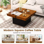 Table basse carrée Costway avec plateau fendu en placage de bois massif et base encastrée pour appartement
