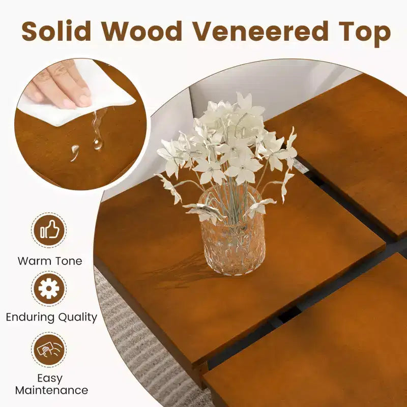 Table basse carrée Costway avec plateau fendu en placage de bois massif et base encastrée pour appartement