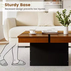 Table basse carrée Costway avec plateau fendu en placage de bois massif et base encastrée pour appartement