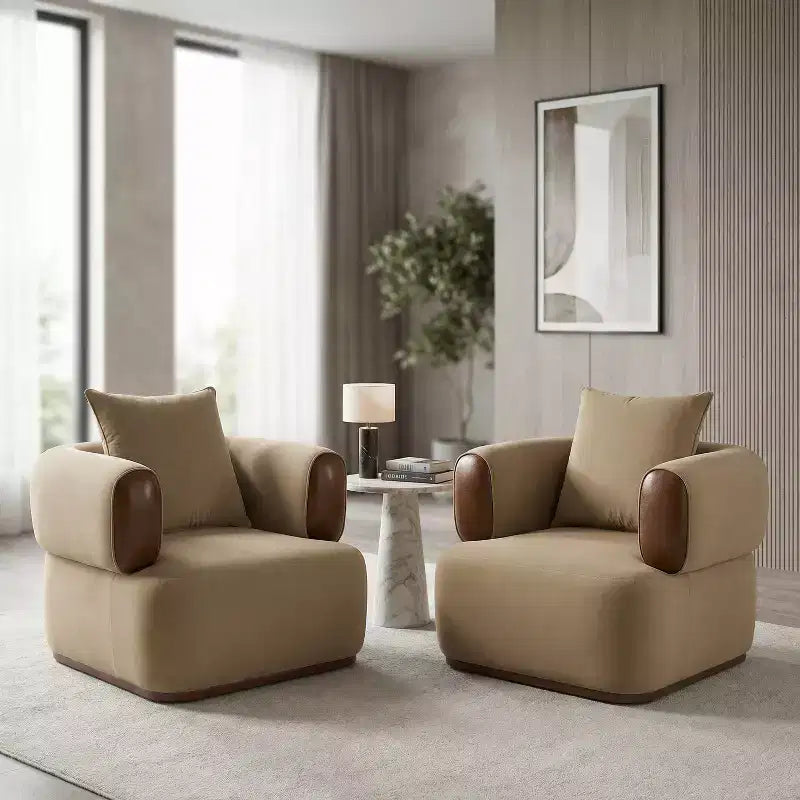 Christopher Knight Home Katia, fauteuil moderne en velours et similicuir avec oreiller (ensemble de 2)
