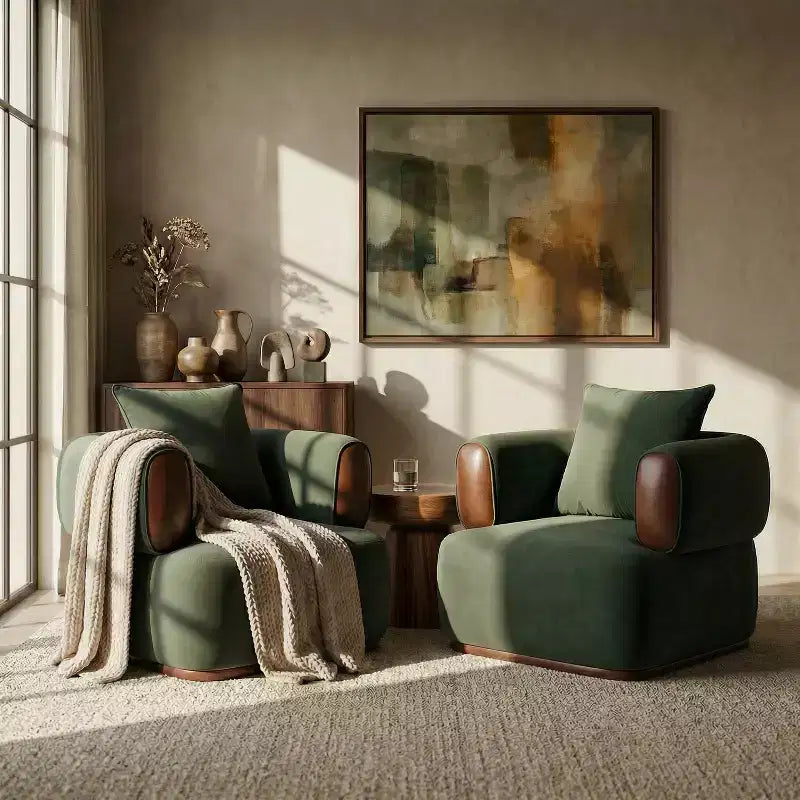 Christopher Knight Home Katia, fauteuil moderne en velours et similicuir avec oreiller (ensemble de 2)