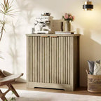 Buffet en bois cannelé moderne avec portes et étagères, console élégante pour salon, salle à manger et couloir