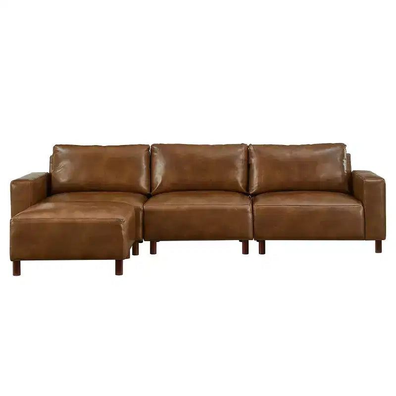 GDFStudio Arvin 112, canapé d'angle moderne 3 places en similicuir avec ottoman