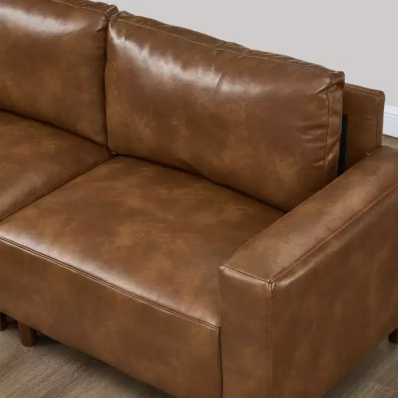 GDFStudio Arvin 112, canapé d'angle moderne 3 places en similicuir avec ottoman