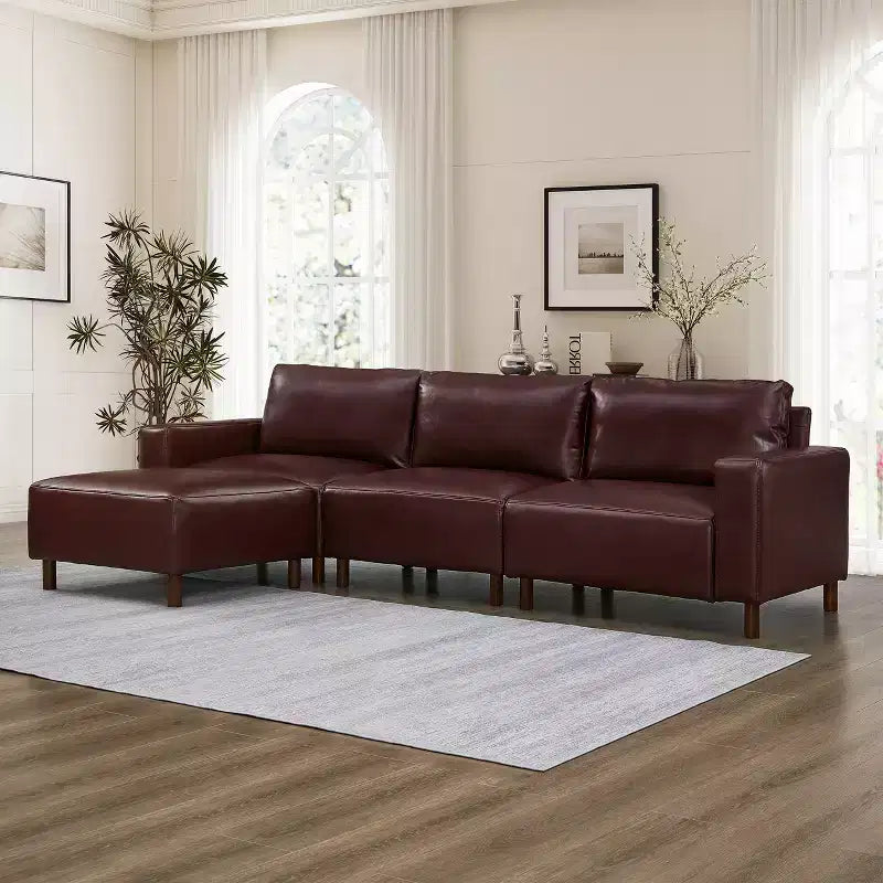 GDFStudio Arvin 112, canapé d'angle moderne 3 places en similicuir avec ottoman