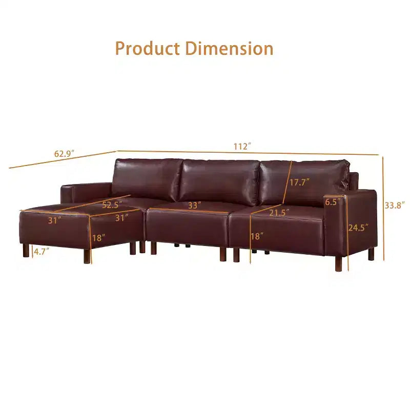 GDFStudio Arvin 112, canapé d'angle moderne 3 places en similicuir avec ottoman