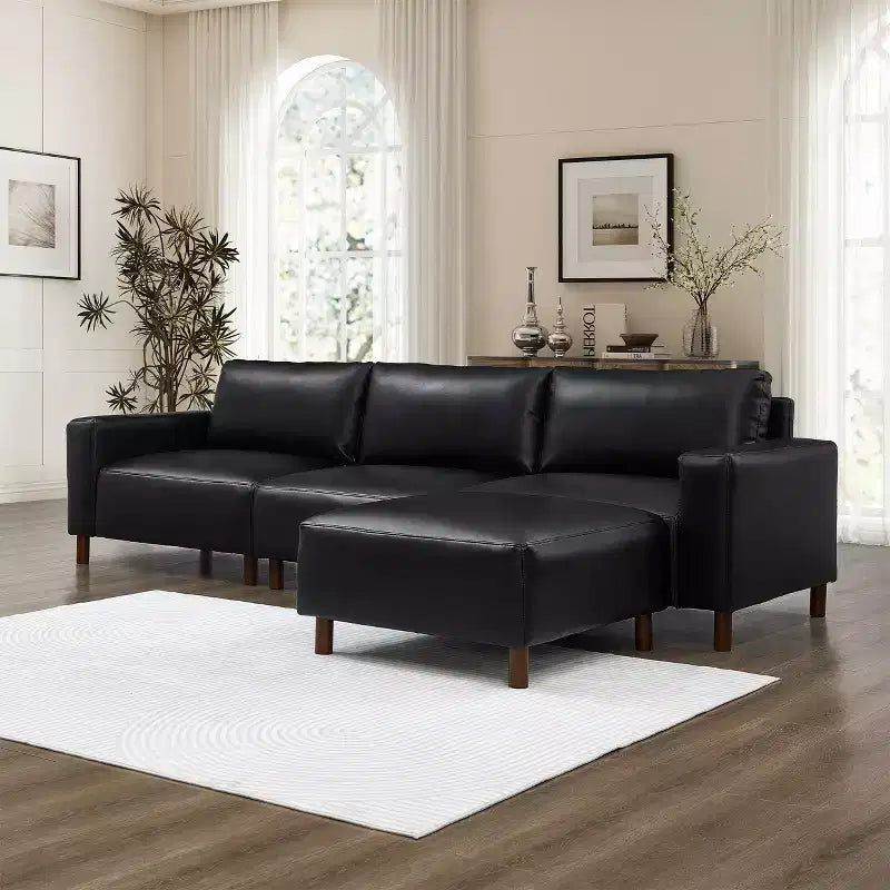 GDFStudio Arvin 112, canapé d'angle moderne 3 places en similicuir avec ottoman