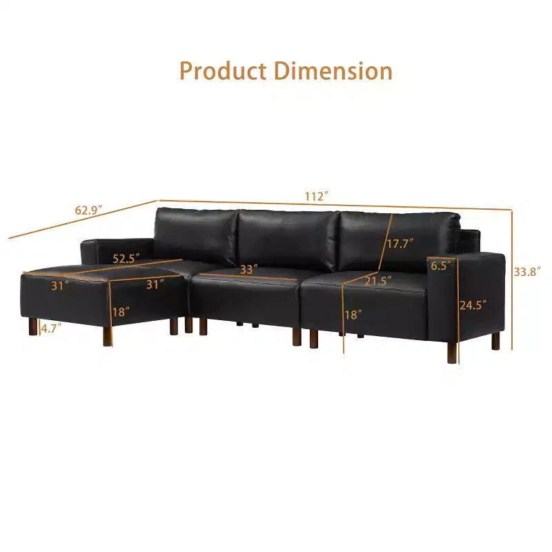 GDFStudio Arvin 112, canapé d'angle moderne 3 places en similicuir avec ottoman