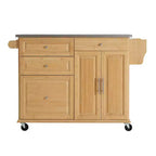 Christopher Knight Home Chariot de cuisine roulant Nives en bambou avec plateau en acier inoxydable, 4 tiroirs et 2 portes