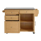 Christopher Knight Home Chariot de cuisine roulant Nives en bambou avec plateau en acier inoxydable, 4 tiroirs et 2 portes