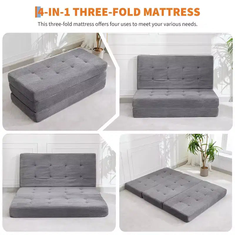 Matelas pliant en mousse 80,4x60, 6 plis, avec velours côtelé capitonné, lit d'appoint portable pour la maison, le salon et le camping