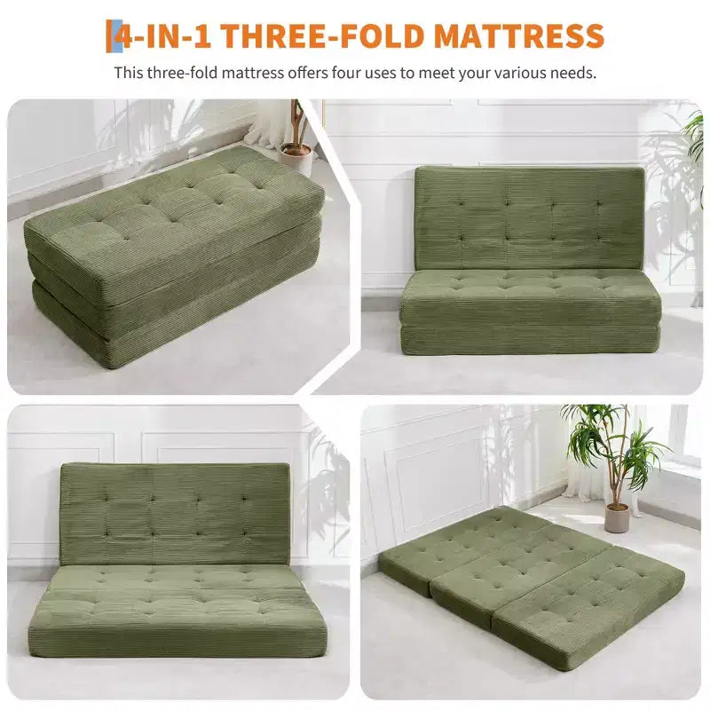 Matelas pliant en mousse 80,4x60, 6 plis, avec velours côtelé capitonné, lit d'appoint portable pour la maison, le salon et le camping