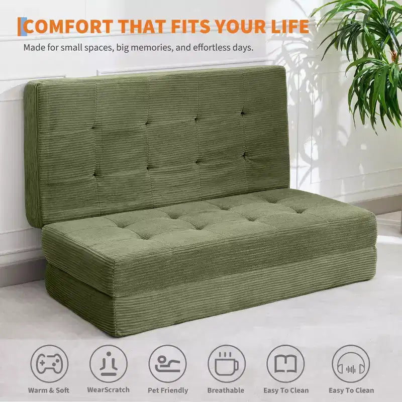 Matelas pliant en mousse 80,4x60, 6 plis, avec velours côtelé capitonné, lit d'appoint portable pour la maison, le salon et le camping