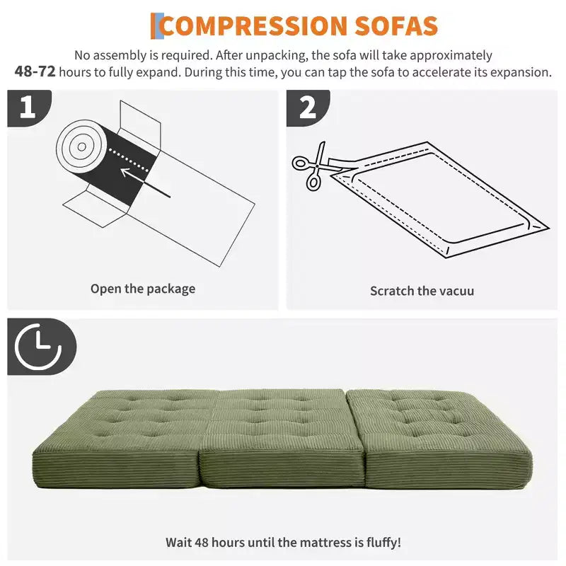 Matelas pliant en mousse 80,4x60, 6 plis, avec velours côtelé capitonné, lit d'appoint portable pour la maison, le salon et le camping