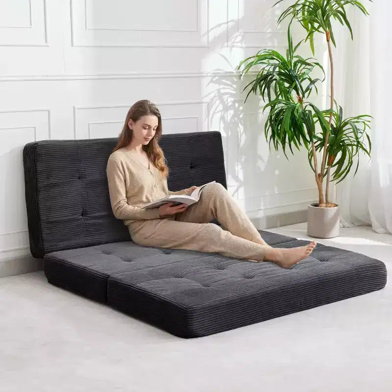 Matelas pliant en mousse 80,4x60, 6 plis, avec velours côtelé capitonné, lit d'appoint portable pour la maison, le salon et le camping
