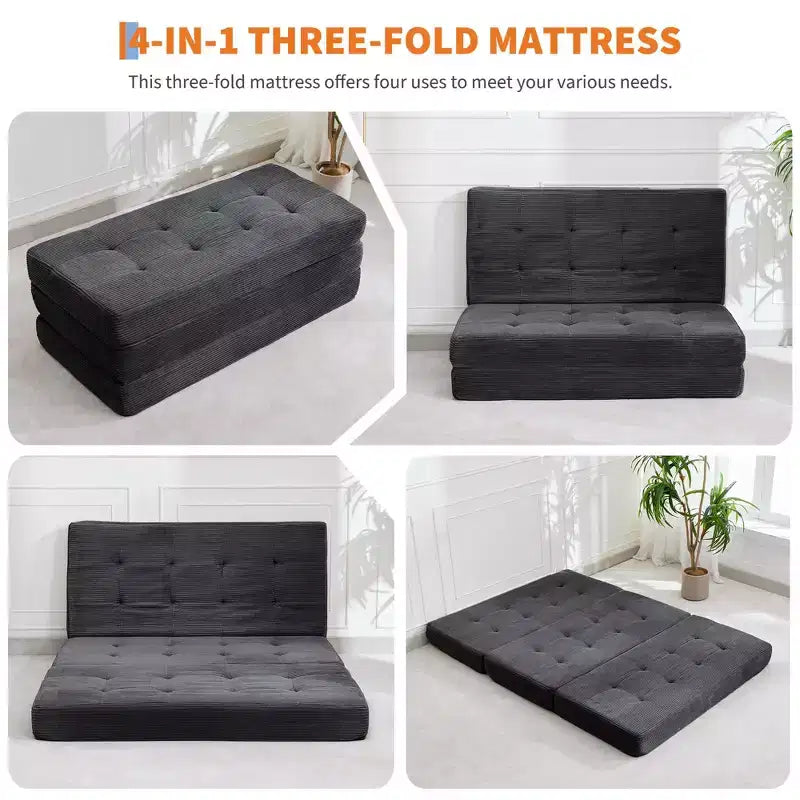 Matelas pliant en mousse 80,4x60, 6 plis, avec velours côtelé capitonné, lit d'appoint portable pour la maison, le salon et le camping