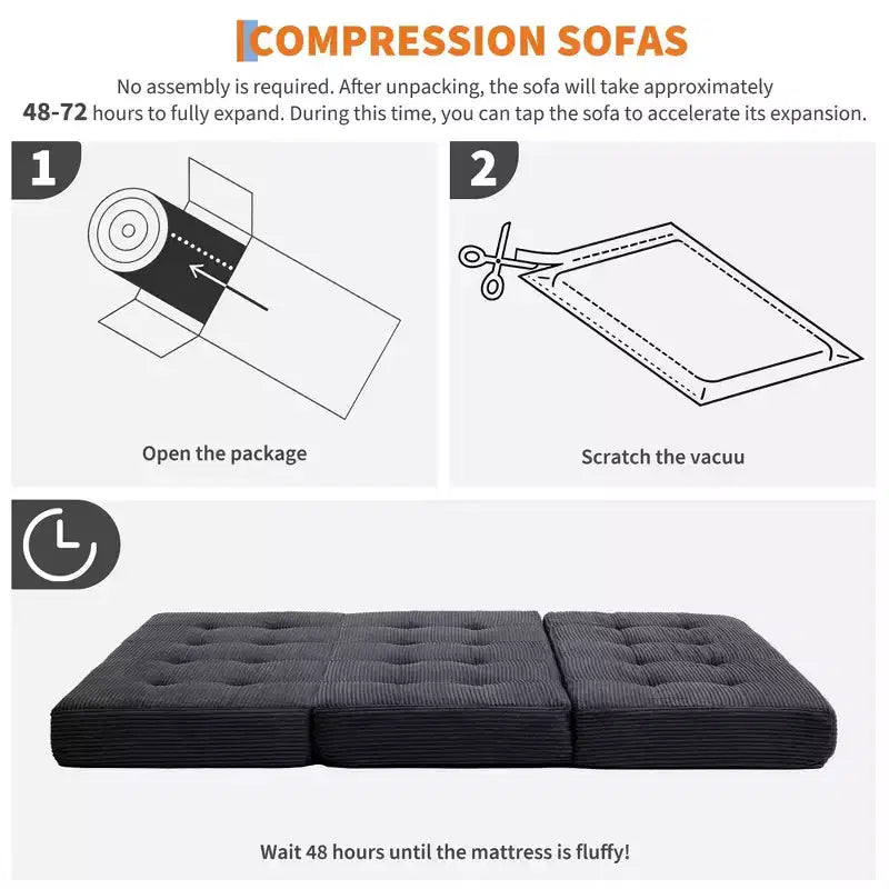 Matelas pliant en mousse 80,4x60, 6 plis, avec velours côtelé capitonné, lit d'appoint portable pour la maison, le salon et le camping