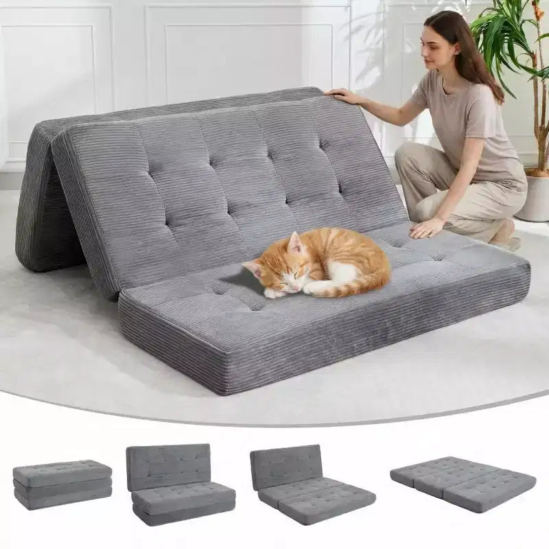Matelas pliant en mousse 80,4x60, 6 plis, avec velours côtelé capitonné, lit d'appoint portable pour la maison, le salon et le camping