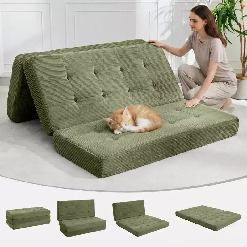 Matelas pliant en mousse 80,4x60, 6 plis, avec velours côtelé capitonné, lit d'appoint portable pour la maison, le salon et le camping