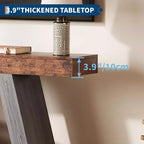 Table console industrielle à 2 niveaux de 140 cm avec étagères de rangement ouvertes, table d'entrée en bois style rustique en trapèze, meuble TV pour salon, couloir, porche