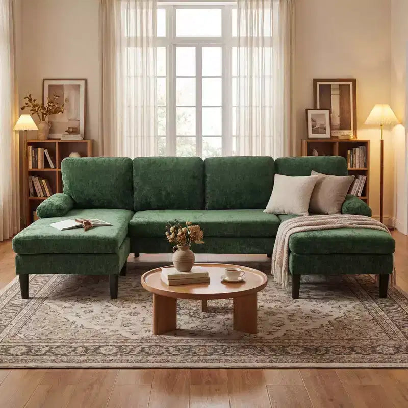 Canapé d'angle Costway, canapé en U avec double méridienne, accoudoirs rembourrés pour la maison Beige/Vert/Gris