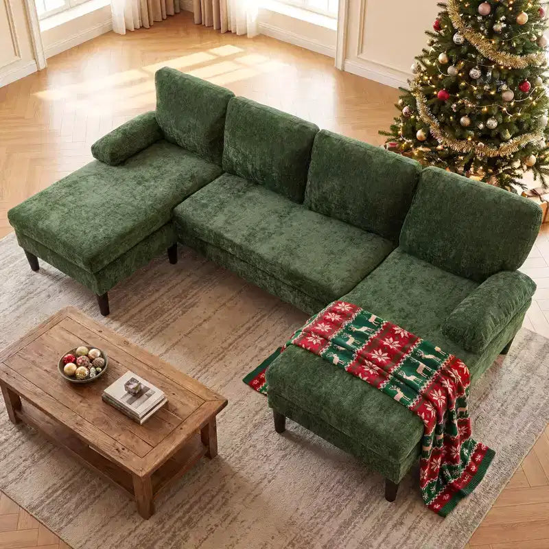 Canapé d'angle Costway, canapé en U avec double méridienne, accoudoirs rembourrés pour la maison Beige/Vert/Gris