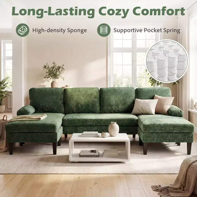 Canapé d'angle Costway, canapé en U avec double méridienne, accoudoirs rembourrés pour la maison Beige/Vert/Gris