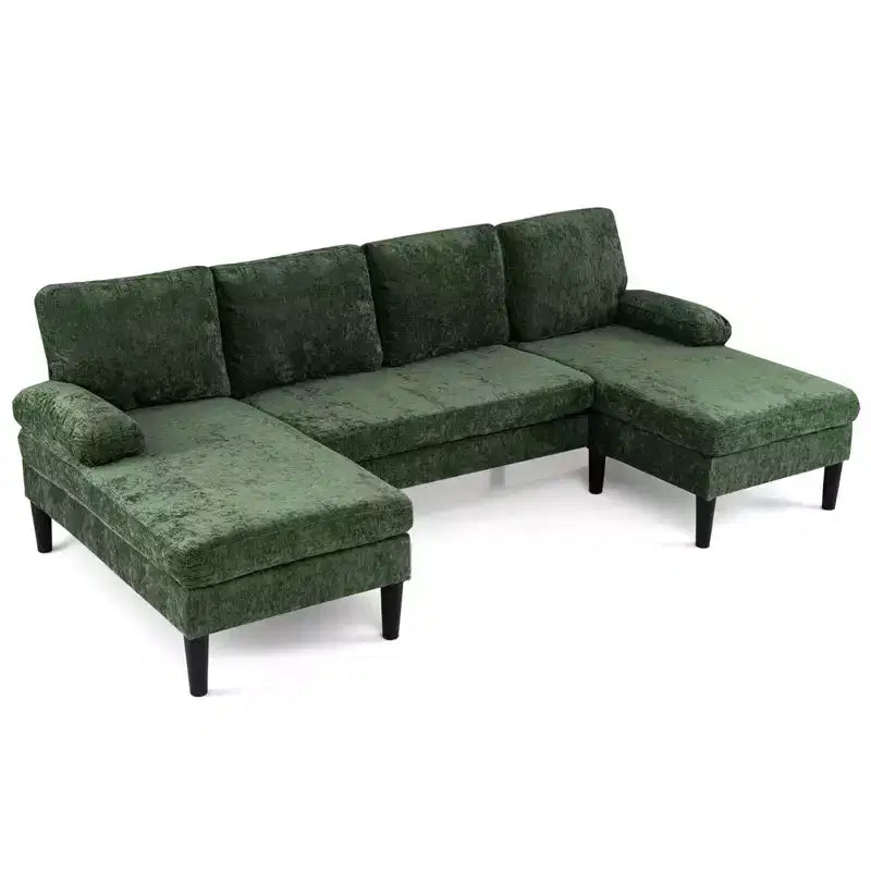 Canapé d'angle Costway, canapé en U avec double méridienne, accoudoirs rembourrés pour la maison Beige/Vert/Gris