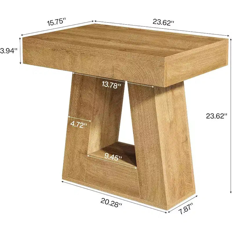 Lantine 24 - Table d'appoint étroite moderne à 2 niveaux en bois avec base trapézoïdale, petite table de chevet de style ferme pour salon/chambre, couleur bois naturel