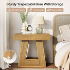 Lantine 24 - Table d'appoint étroite moderne à 2 niveaux en bois avec base trapézoïdale, petite table de chevet de style ferme pour salon/chambre, couleur bois naturel