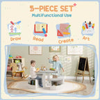 Ensemble table et chaises pour enfants Qaba, ensemble table et chaises pour tout-petits 5 pièces avec rangement pour l'art, l'artisanat, le dessin, la salle de jeux, la salle de classe, la crèche, gris
